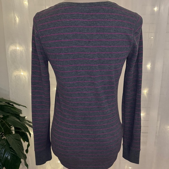 Eddie Bauer Charcoal and Magenta Striped Long Sleeve Tee - Picture 4 of 8